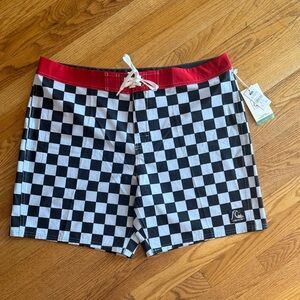 Quiksilver Black and White Checkered Swim Shorts Size 38
